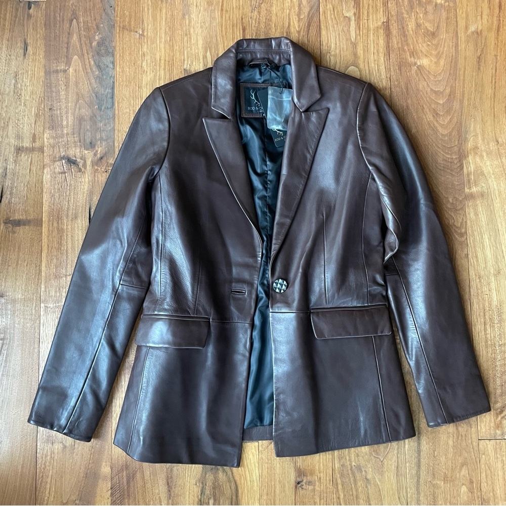 Bod & Christensen Chocolate Brown Leather Blazer size M NWT - Picture 4 of 14